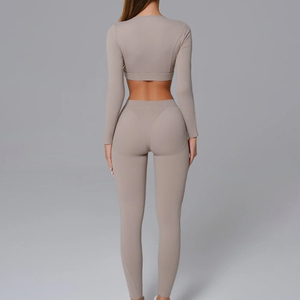 Conjunto Deportivo para Mujer, Sin Costuras, Acanalado, Leggings de Cintura Alta y Camiseta sin Mangas, Ropa de Gimnasio - Product Image 4