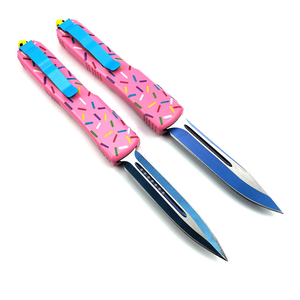 Cuchillo Pink Donut Drop Point Bowe con hoja de acero 5CR15mov, mango de aleación de aluminio CNC, para exteriores, camping, supervivencia, bricolaje, táctico, defensa personal - Product Image 4