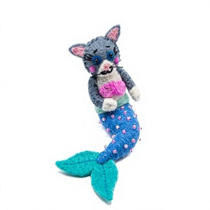 Handmade Eco-Friendly Knitted Cat Mermaid Doll with Beaded Tail Cartoon <b>Animal</b> Christmas Wall Hanging Indoor Ornament - Product Image 4