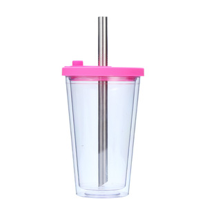 2026 Luxury Clear Plastic Tumbler with Straw Wholesale Custom Logo Double Wall <b>Reusable</b> Travel Mug Coffee <b>Cup</b> Metal Straw - Product Image 4