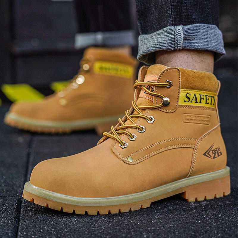 Bottes de travail en microfibre jaune de haute qualité pour hommes,  chaussures de sécurité légères anti-crevaison de printemps bottes de