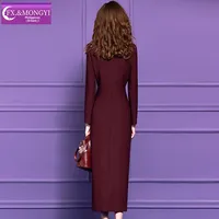 Robe de costume rouge sur mesure FMY Factory pour femmes avec volants, robe mi-longue à simple boutonnage pour les déplacements professionnels, 67964