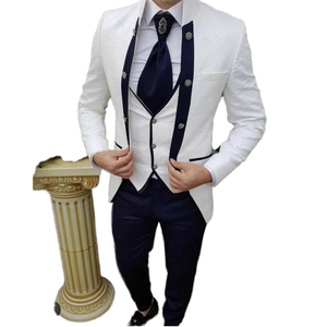 Traje de hombre de talla grande de 3 piezas con diseño de patrón blanco, transpirable, ajustado, de jacquard, para negocios, boda, novio, con cierre de cremallera - Product Image 1