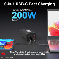 Bloc de charge USB C 200W amélioré GaN III Station de charge rapide 6 ports Hub PD 100W pour iPhone 16 15 et ordinateur portable Fonction SCP