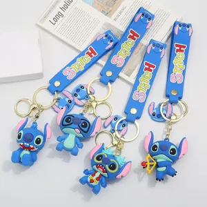 Stitch With Ring Custom 3d Anime Keychain Silicone Plastic Rubber Pvc Keychain Bag Accessories In Bulk Key Holder Key Ring Gift