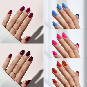 BTArtbox Artificial Fingernails False Fake <strong>Nails</strong> Wholesale Short Almond Pink <strong>Plain</strong> Solid Color Summer Soft Gel Press on <strong>Nails</strong> - Product Image 3