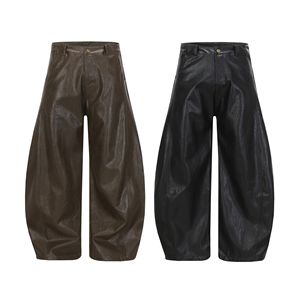 <span class=keywords><strong>Pantaloni</strong></span> OEM a Gamba Larga in Ecopelle Effetto Chiaro, Vestibilità Comoda con Tasche e Cerniera, Stile Svasato e Sciolto - Product Image 3