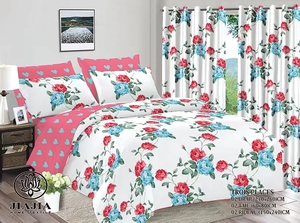 Met Bloemen Bedrukt 6 Stuks Plat Vel Sets Zacht 100% Katoenen Touch Geweven Bedrukt Laken Met Gordijnen - Product Image 6