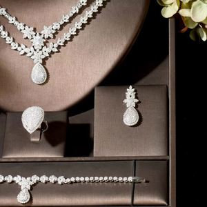 HIBRIDE New Arrival 2 Layers Gorgeous <b>Drop</b> Cubic Zirconia <b>Bridal</b> Necklace and <b>Earrings</b> Set for Women Wedding Jewelry N-1850 - Product Image 3