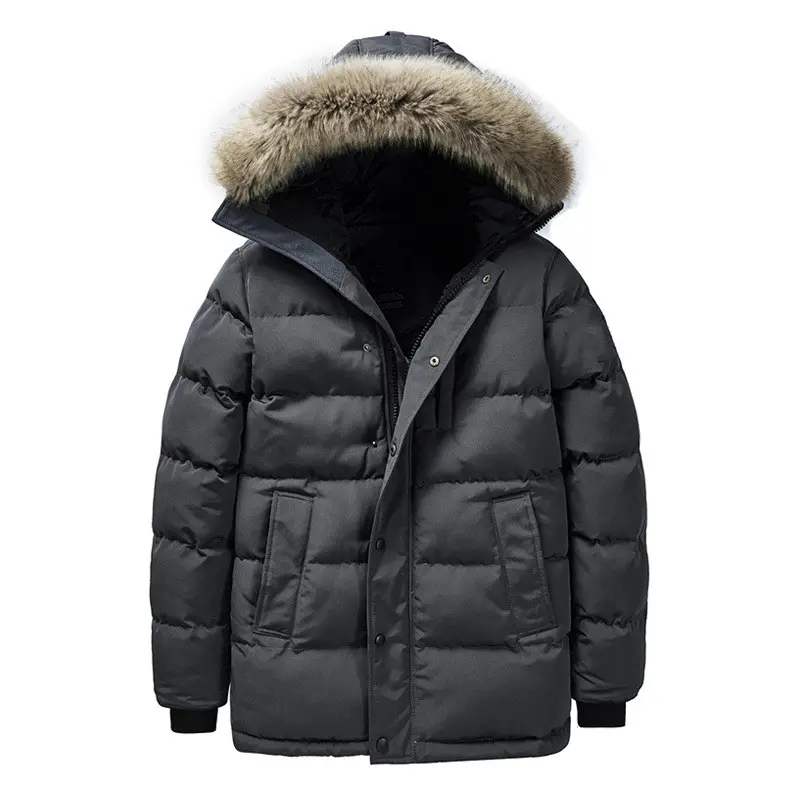 Özel Logo siyah artı boyutu kış kürk erkekler için kapüşonlu Parka ceketler ceket balon ceket erkek kış giysileri