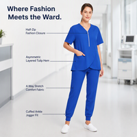 Ensemble de blouses médicales pour femmes à demi-zip et ourlet tulipe, pantalon jogger extensible 4 directions, uniforme médical, blouses d'infirmière, logo personnalisé