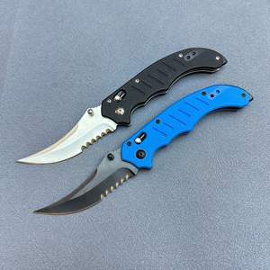 Cool Shape 440C Acero Axial Lock Premium Camping Cuchillo plegable con escala G10 Satén Pulido Pico Hoja dentada Cuchillo plegable - Product Image 5