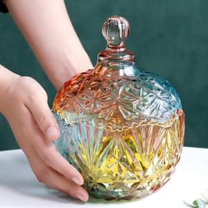 Bocal à bonbons rétro coloré Boîte à bijoux Récipients alimentaires Bocal <span class=keywords><strong>en</strong></span> <span class=keywords><strong>verre</strong></span> avec couvercle Stockage et conteneur de nourriture - Product Image 4