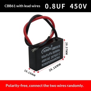 Condensateur de démarrage de ventilateur <span class=keywords><strong>CBB61</strong></span> 1.2/1.5/1.8/2/2.5/3/4/5/6/7UF, diélectrique en papier, pour ventilateur de plafond et hotte aspirante <span class=keywords><strong>450V</strong></span> - Product Image 2