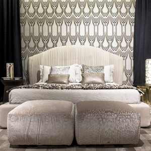 Moderne Luxe Kingsize Bed Breed Hoofdeinde Met Goud Roestvrijstalen Stof Slaapkamerbedset Ontwerpen Meubels - Product Image 6