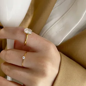2 disegni in acciaio inossidabile lucido ovale zircone cubico anello artiglio impostazione anelli geometrici donne gioielli da sposa minimalisti delicati