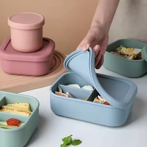 H-0068 Boîte à lunch scolaire en silicone à 3 compartiments avec logo personnalisé, anti-fuite, sans BPA, <span class=keywords><strong>micro</strong></span>-ondable, chauffable, durable - Product Image 2