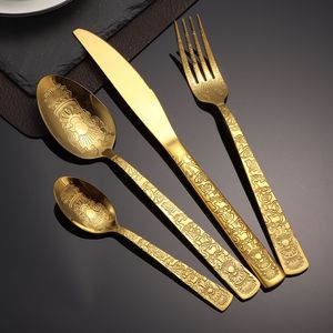 Juego de Cuchillo, Tenedor y Cuchara de Acero Inoxidable 410 con Diseño Grueso, Vajilla de Alta Gama, Estilo Retro de Lujo, Pulido Espejo, para Restaurantes - Product Image 1