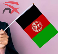 Pays personnalisé 14*21cm Polyester Afghanistan Petit drapeau national afghan agitant la main avec poteau en plastique