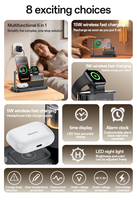 Chargeur sans fil de bureau Yesido 6-en-1 15W à charge rapide avec affichage LED de l'heure, veilleuse et protections multiples DS37
