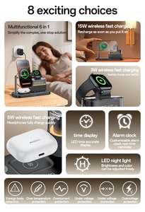 <span class=keywords><strong>Chargeur</strong></span> sans fil de bureau Yesido 6-en-1 15W à charge rapide avec affichage LED de l'heure, veilleuse et protections multiples DS37 - Product Image 3