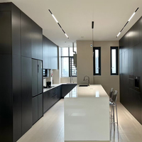 Panel pintu veneer furnitur kayu desain dapur modular pintar modern mewah lemari dapur dinding kayu ekonomis dengan Pulau