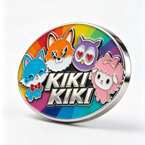 Pin de Solapa Ovalado de Metal Esmaltado Duro con Diseño de Animal de Dibujos Animados Arcoíris Personalizado, Emblema 2D para Regalo y Eventos - Product Image 1