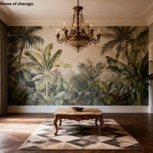 Papier peint de chambre à coucher style Nanyang, motif tropical d'Asie du Sud-Est, plantes vertes, feuille de bananier américaine, imperméable, antistatique, <span class=keywords><strong>mat</strong></span> - Product Image 4