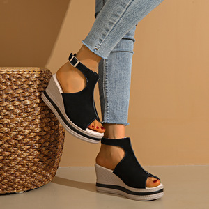 Women European and American Style Wedge <b>Sandals</b> Summer New Thick Sole Platform Hollow Buckle Peep Toe <b>Sandals</b> - Product Image 3