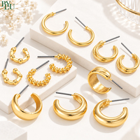 Nouvelle mode, design original, boucles d'oreilles creuses en forme de C, bijoux pour femmes, boucles d'oreilles plaquées or 18 carats, acier inoxydable