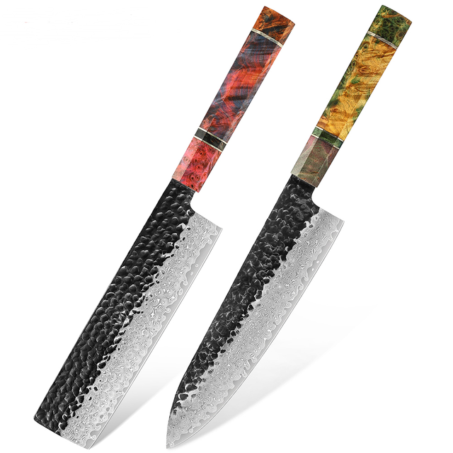 High Quality Damascus Steel Kitchen Gyuto Knife Japanese VG10 Forged Damascus Chef Knives Nakiri Knife Stable Wooden Handle