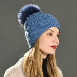 2024 <strong>Fluffy</strong> Big Real Fur Pom Pom Ball Beanie Double Layer Luxury Women Winter Ski Wholesale Wool Cashmere Knitted Beanie <strong>Hat</strong> - Product Image 3