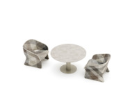 Fauteuil d'extérieur tissé à la main en fibre synthétique et cadre en aluminium thermolaqué.
