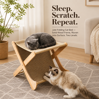 Lit pliant pour chat en jute, hamac à cadre en bois massif en X, griffoir pour chat 2 en 1, pour dormir et griffer, jute tissé naturel, OEM en gros