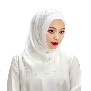 Best seller Sequins solid color elastic nylon hot drill single color shade hundred Malay women hijab wholesale Muslim scarf