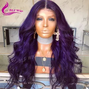 Индийские волнистые человеческие волосы, парик на сетке спереди, фиолетовые человеческие волосы 13*6, парик на сетке спереди