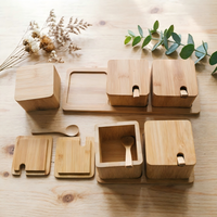Pot à épices en bambou pour cuisine et restaurant, récipient de rangement pour sel et assaisonnements avec plateau et cuillère, organisateur de condiments