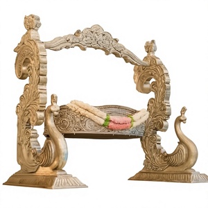 Elegant Teak Wood Cradle Swing for <b>Naming</b> Ceremonies Durable Wood Baby Palna Peacock Design Baby Palna For <b>Naming</b> Ceremonies - Product Image 1