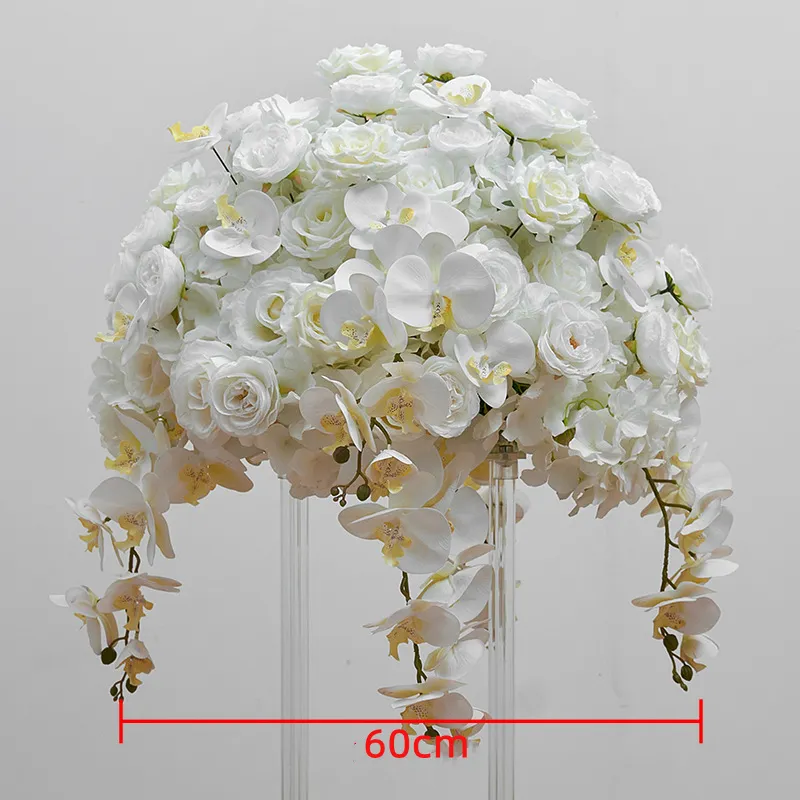 結婚式の装飾のためのYOPIN-1439カスタマイズされた人工の白い蘭の花のボールのセンターピース