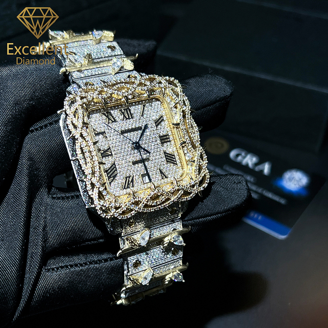 Hot Selling Wholesale Custom Logo Automatic Mechanical Men Watch Iced Out Luxury Wristwatch Two Tone Finish Streetwear Look
