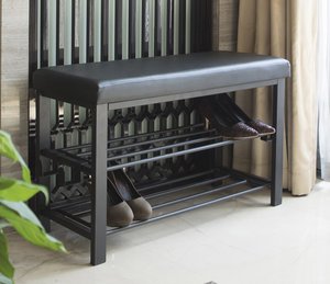 SENYU Entryway <b>Shoe</b> <b>Rack</b> with Cushioned Seat, <b>Shoe</b> Bench for Entry, 2 Shelves Storage Bench w/Faux Leather Top Bed Bench - Product Image 1
