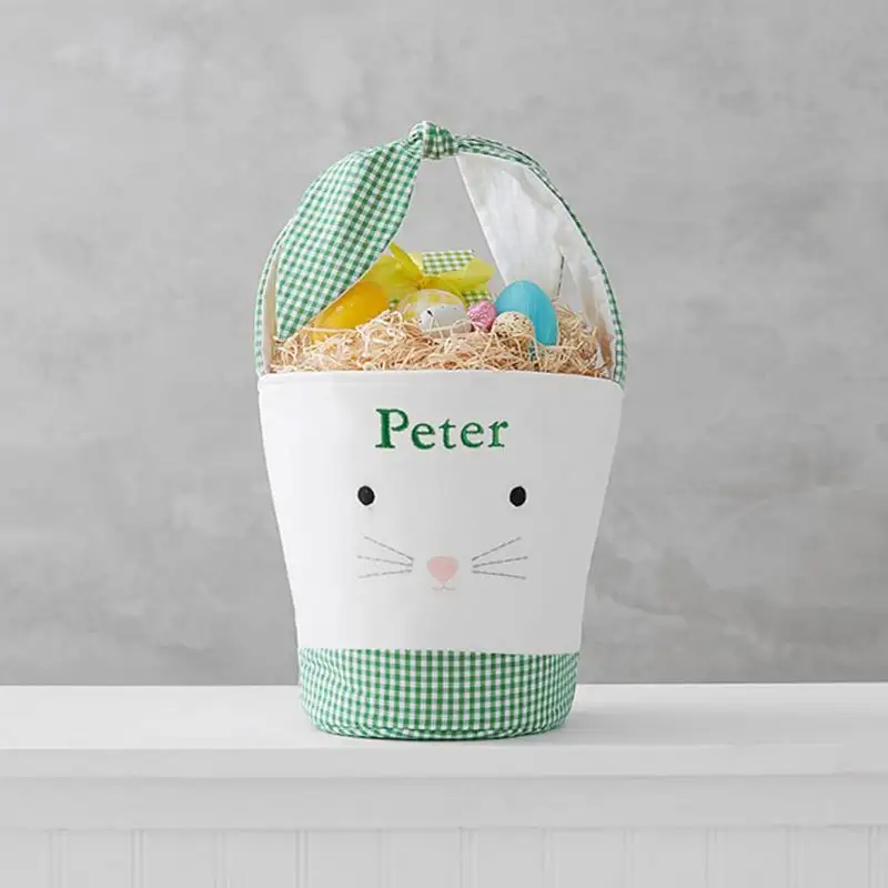 Regalo de cestas de Pascua de diseño único, cubos de conejito de Pascua, bolsas de dulces para niños, pajarita