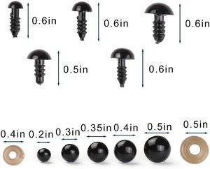 100 Pezzi Occhi Neri con Rondelle, per Cucito Fai-da-Te di Marionette, <span class=keywords><strong>Peluche</strong></span> e Orsacchiotti - Product Image 6