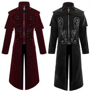 Casaco de vampiro medieval gótico vintage steampunk, casaco vermelho diabo, fantasia cosplay, casaco de corte vitoriana, casaco de cauda para nobres