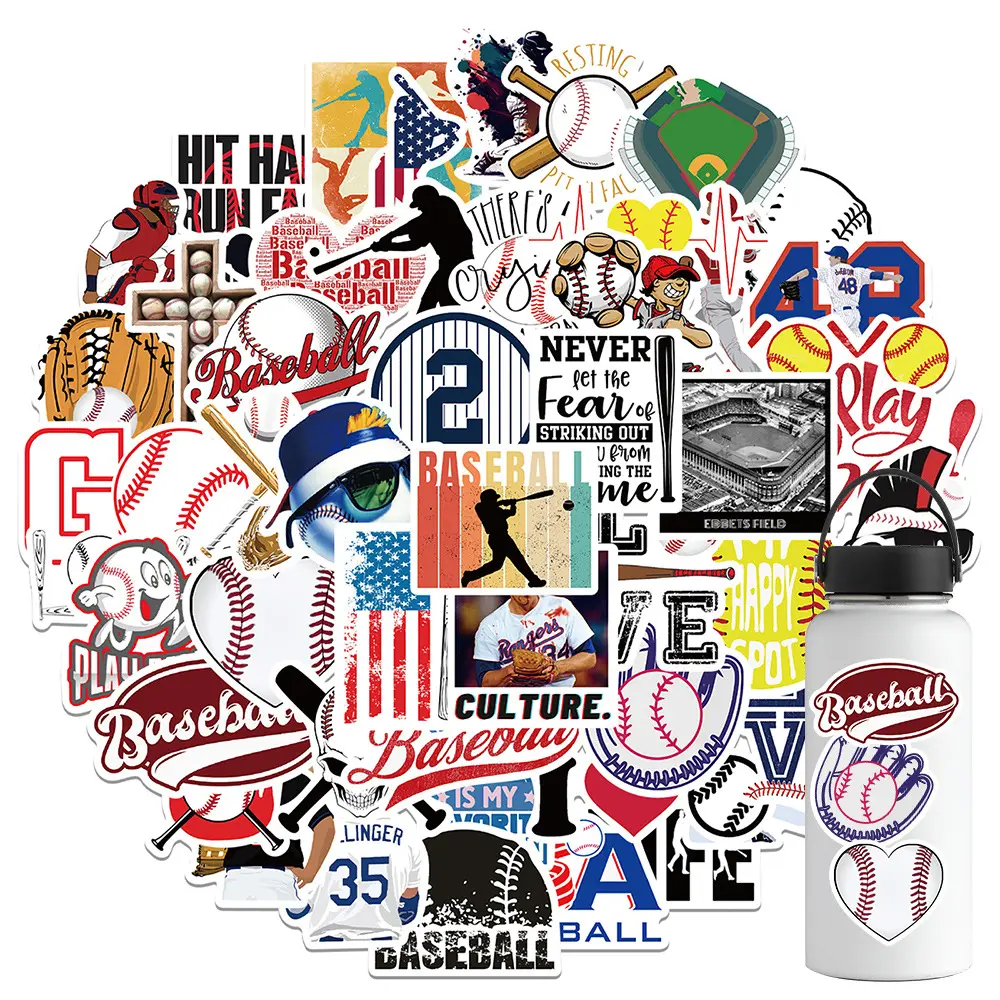 52Pcs Baseball Stickers Sports Stickers Vinyl Waterproof Sunsproof Cartoon Stickers Aesthetic Decal for Kids Teen Adult