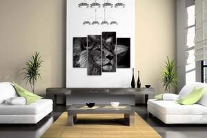 Leone soggiorno HD stampato animale tela <span class=keywords><strong>da</strong></span> parete arte 4 pannelli <span class=keywords><strong>bianco</strong></span> <span class=keywords><strong>e</strong></span> <span class=keywords><strong>nero</strong></span> <span class=keywords><strong>Poster</strong></span> digitale pittura ad acquerello - Product Image 2