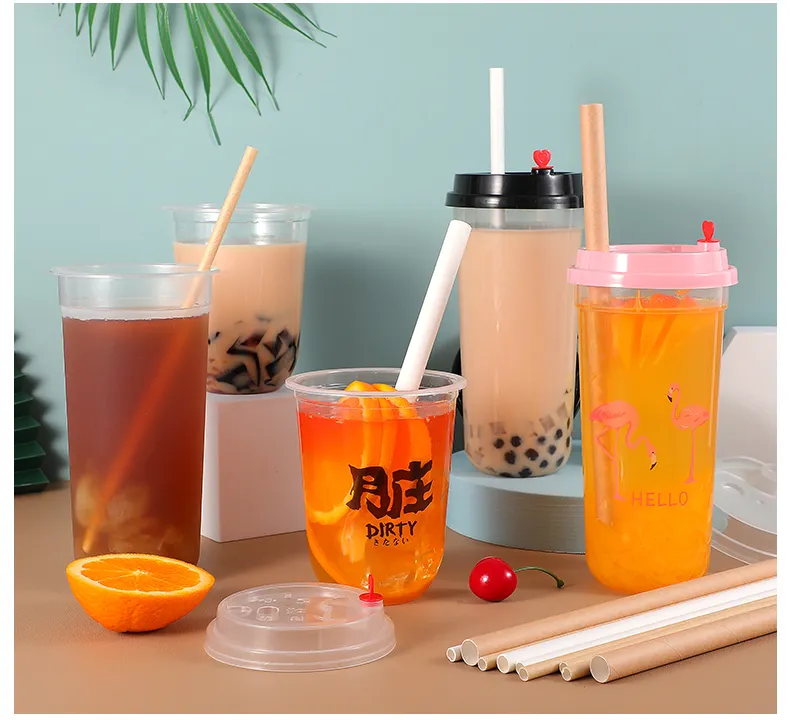 Degradable kraft paper straw independent packaging can be customized logo high temperature resistant disposable paper straw