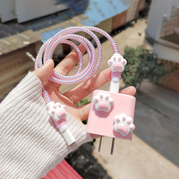 Organisateur de câbles en silicone rose motif patte de chat Art Déco, protège-chargeur USB souple, enrouleur de câble, pour anniversaire, Android