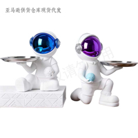 Verspielte Astronauten-Statue mit Serviertablett Maßgefertigtes Harz-Geschenk Bonbonschale Schreibtisch-Accessoire Ideales Kosmisches Geschenk für Wohndekoration