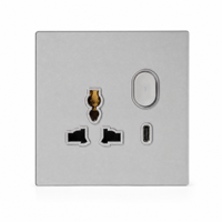 Prise murale multifonction universelle avec interrupteur, 1 prise multipin avec interrupteur pour prises internationales, gris